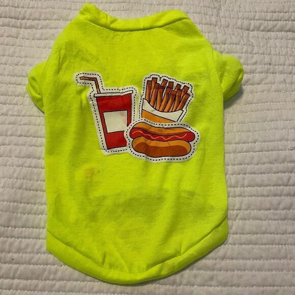 NWOT Neon Yellow Hotdog Sleeveless Doggy T-Shirt - M - Picture 1 of 5